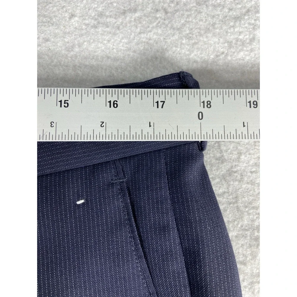 Red Saks Fifth Avenue 2PC Suit Mens 40R Blue Trim Fit Striped Via Manzoni Wool